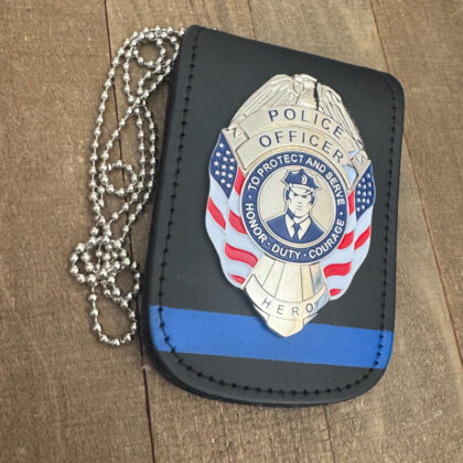 Police Officer Hero Badge With Blue Line Neck Holder Badge Holder