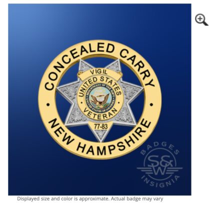 New Hampshire Concealed Carry badge insignia with gold ring and star on a blue gradient background.