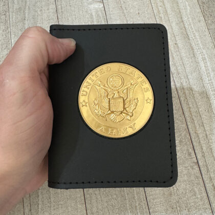 United States Gold Army Emblem With Leather Credential Case - Double ID