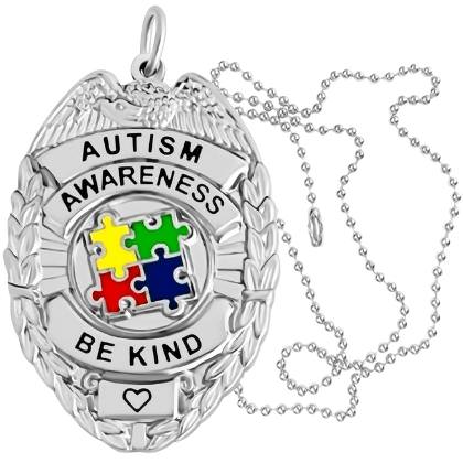 Autism Awareness Police Badge Necklace