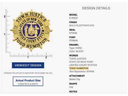 E129CD Town Justice Clip Badge