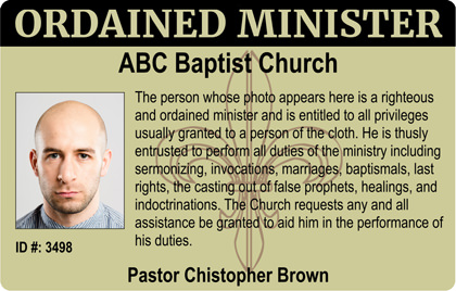 Ordained Minister Photo ID Card