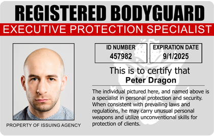 Registered Bodyguard Photo ID Card